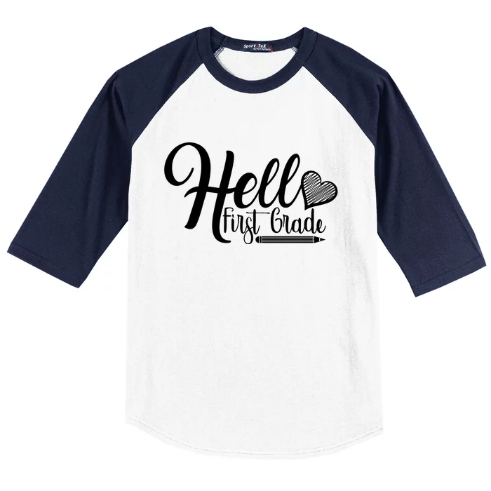 Hello First Grade Pencil Heart Baseball Sleeve Shirt