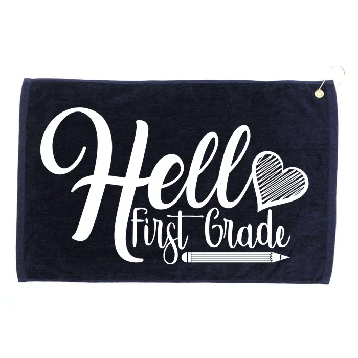 Hello First Grade Pencil Heart Grommeted Golf Towel