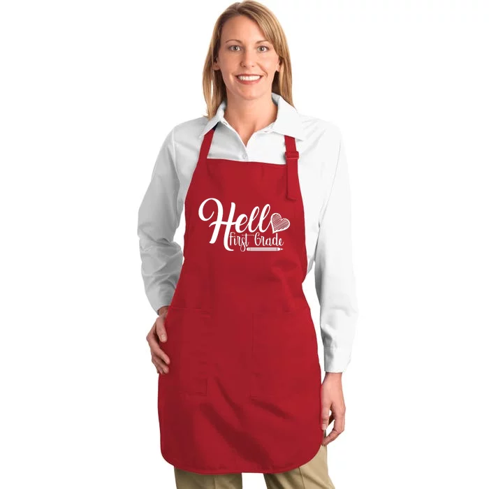 Hello First Grade Pencil Heart Full-Length Apron With Pocket