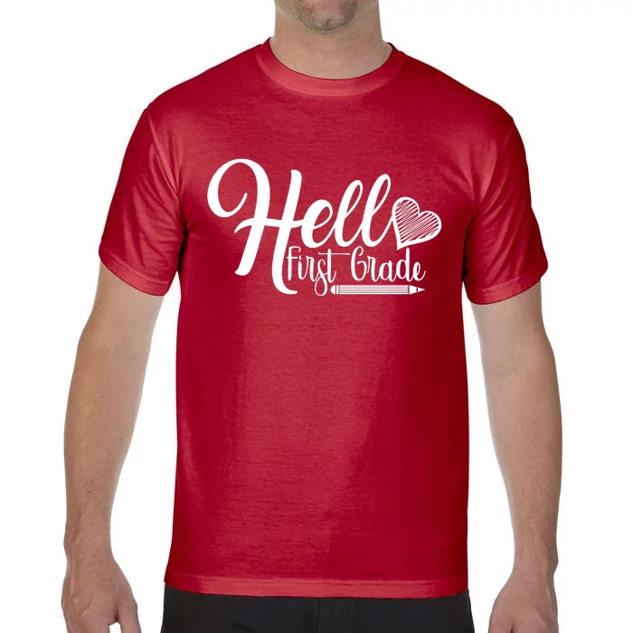 Hello First Grade Pencil Heart Comfort Colors T-Shirt