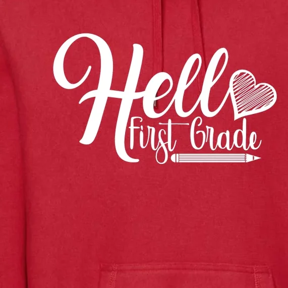 Hello First Grade Pencil Heart Premium Hoodie