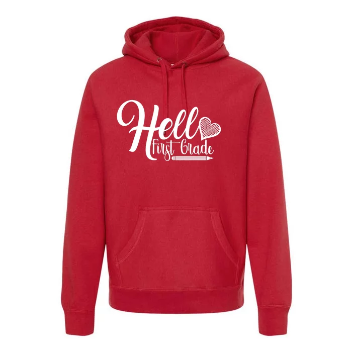 Hello First Grade Pencil Heart Premium Hoodie