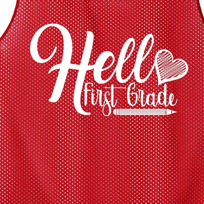 Hello First Grade Pencil Heart Mesh Reversible Basketball Jersey Tank