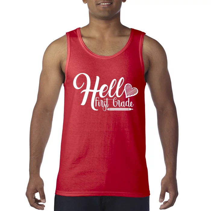 Hello First Grade Pencil Heart Tank Top