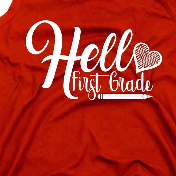 Hello First Grade Pencil Heart Tank Top