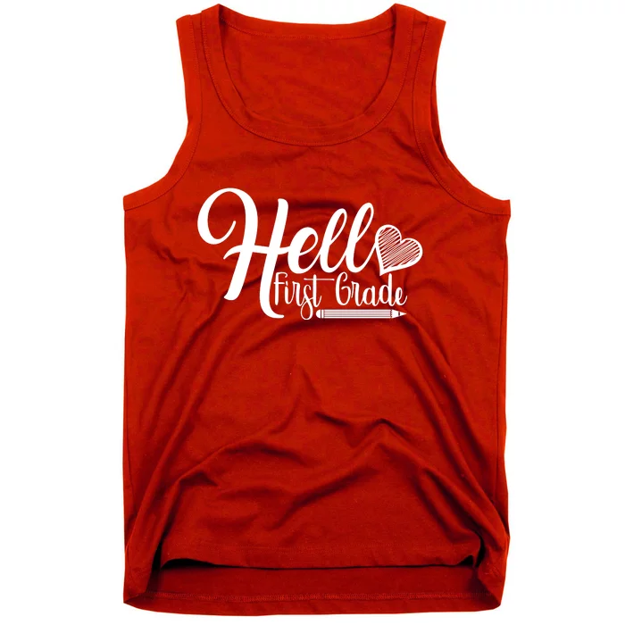 Hello First Grade Pencil Heart Tank Top