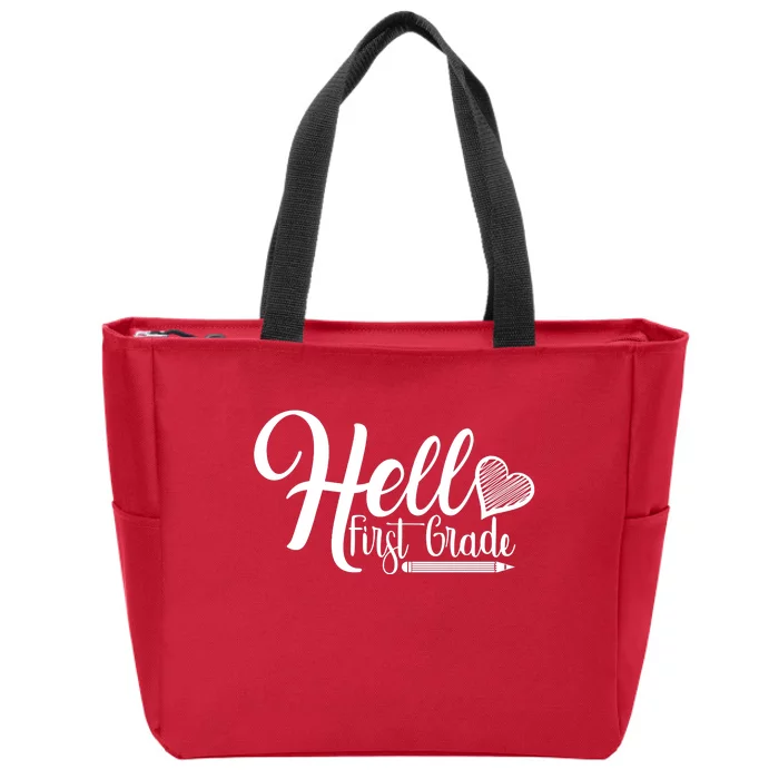 Hello First Grade Pencil Heart Zip Tote Bag