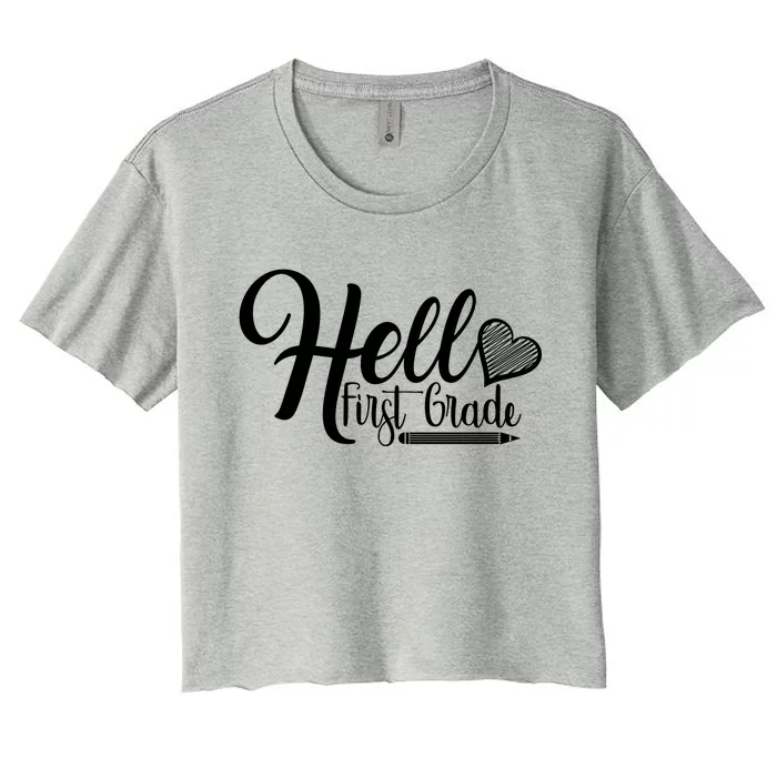 Hello First Grade Pencil Heart Women's Crop Top Tee