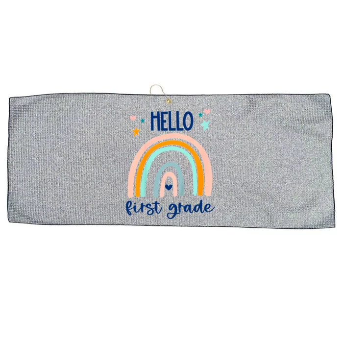 Hello First Grade Retro Rainbow Large Microfiber Waffle Golf Towel