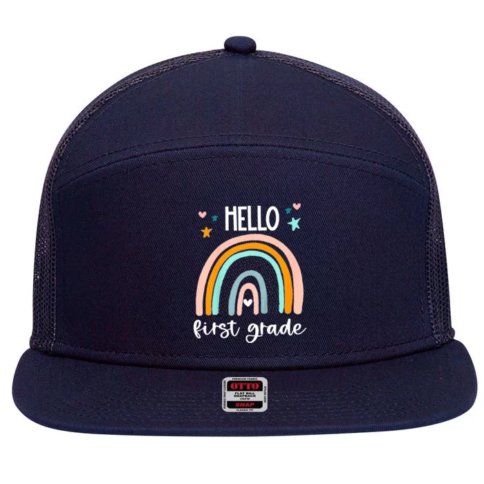 Hello First Grade Retro Rainbow 7 Panel Mesh Trucker Snapback Hat