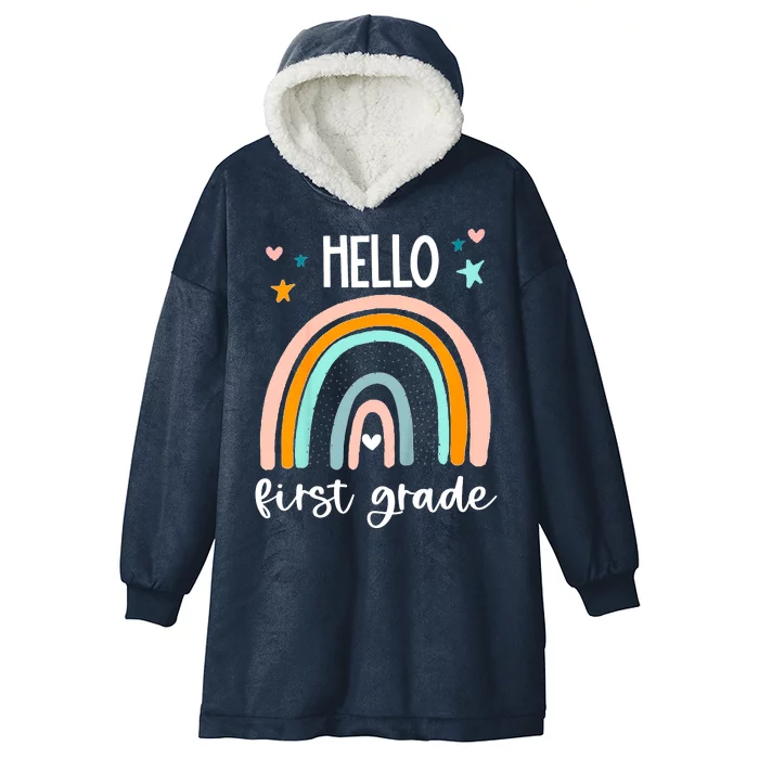 Hello First Grade Retro Rainbow Hooded Wearable Blanket