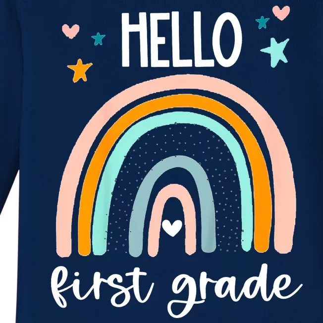 Hello First Grade Retro Rainbow Baby Long Sleeve Bodysuit