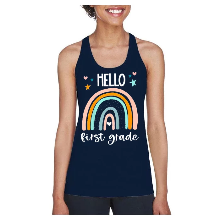 Hello First Grade Retro Rainbow Women's Racerback Tank