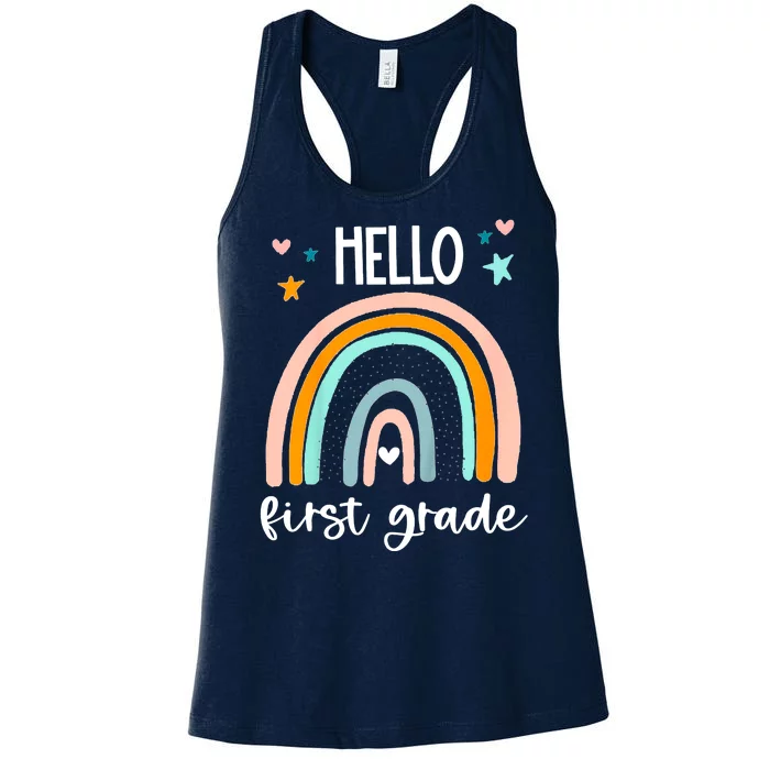 Hello First Grade Retro Rainbow Women's Racerback Tank