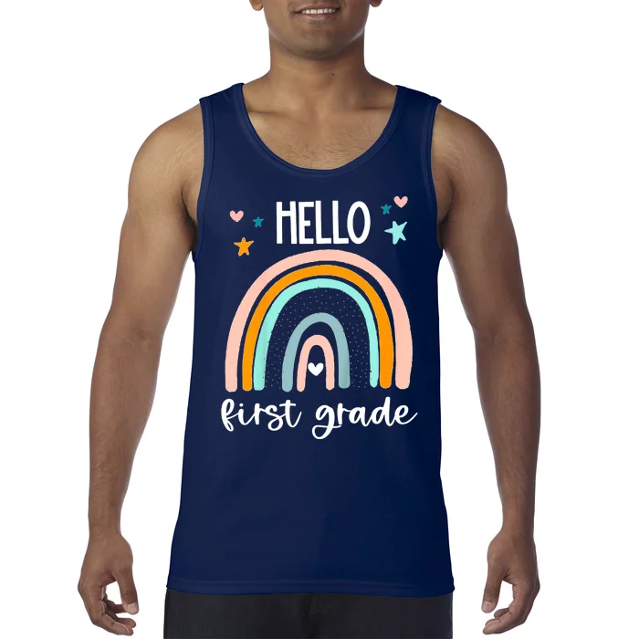 Hello First Grade Retro Rainbow Tank Top