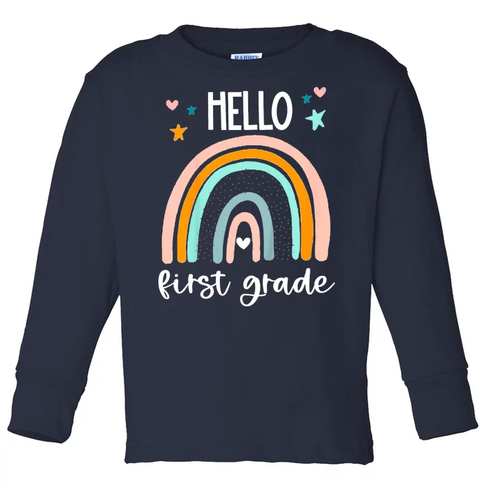 Hello First Grade Retro Rainbow Toddler Long Sleeve Shirt