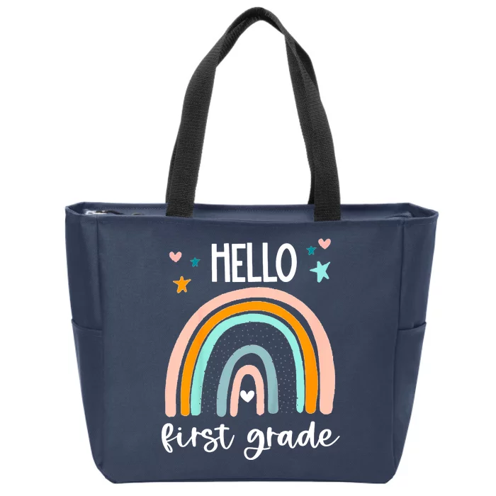 Hello First Grade Retro Rainbow Zip Tote Bag