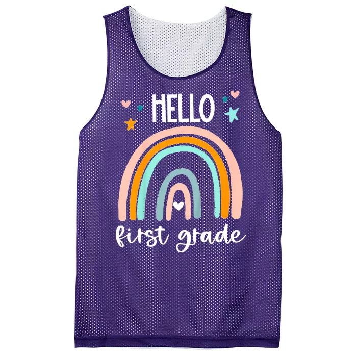 Hello First Grade Retro Rainbow Mesh Reversible Basketball Jersey Tank