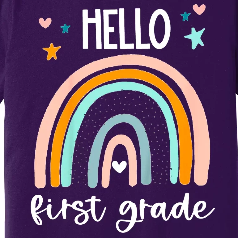 Hello First Grade Retro Rainbow Premium T-Shirt