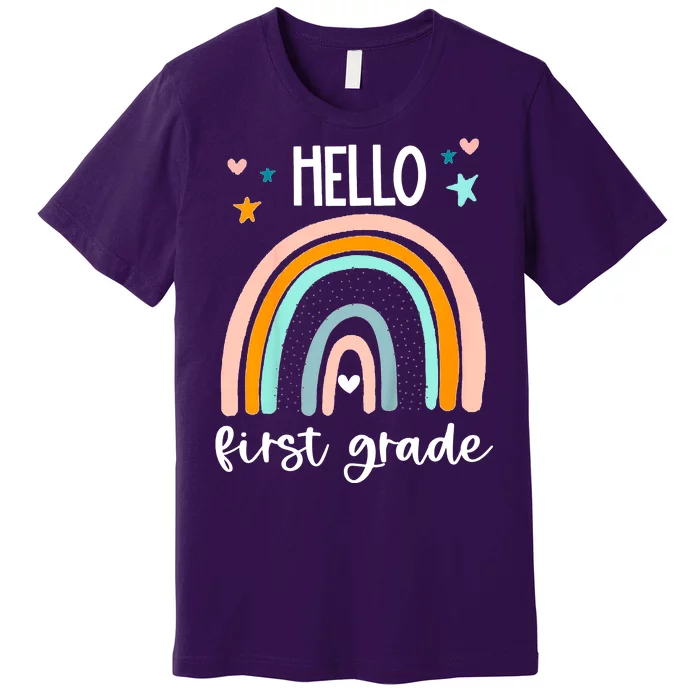 Hello First Grade Retro Rainbow Premium T-Shirt