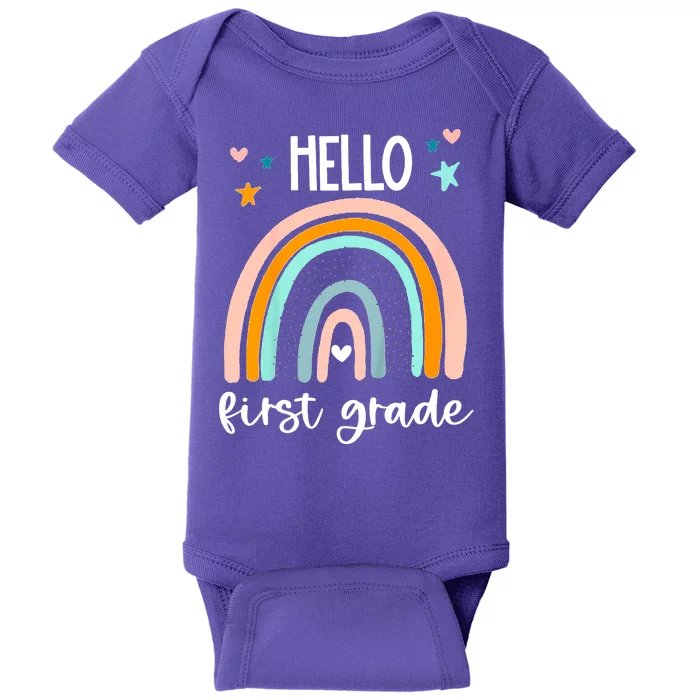 Hello First Grade Retro Rainbow Baby Bodysuit