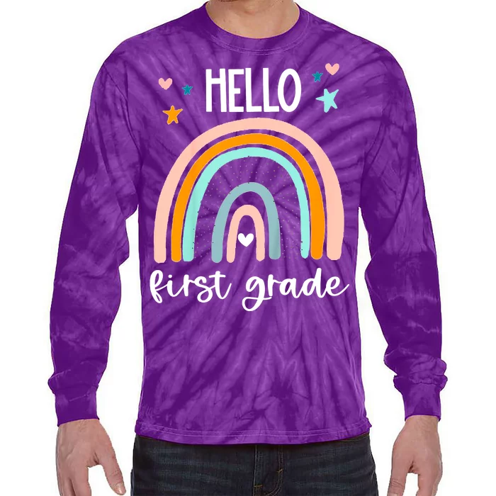 Hello First Grade Retro Rainbow Tie-Dye Long Sleeve Shirt