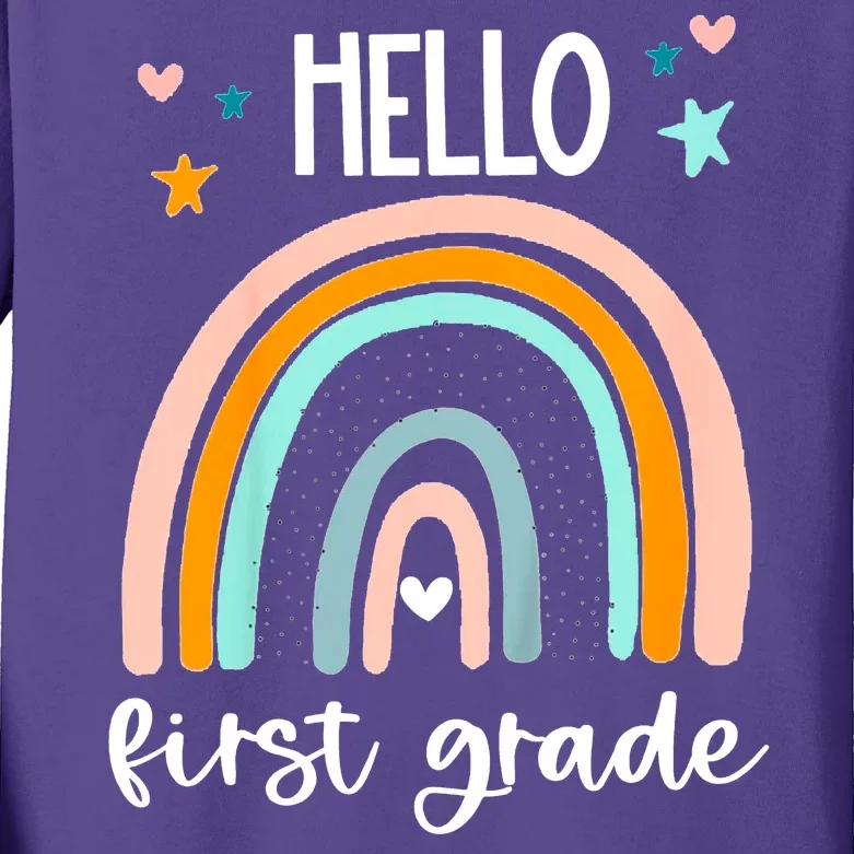 Hello First Grade Retro Rainbow Kids Long Sleeve Shirt