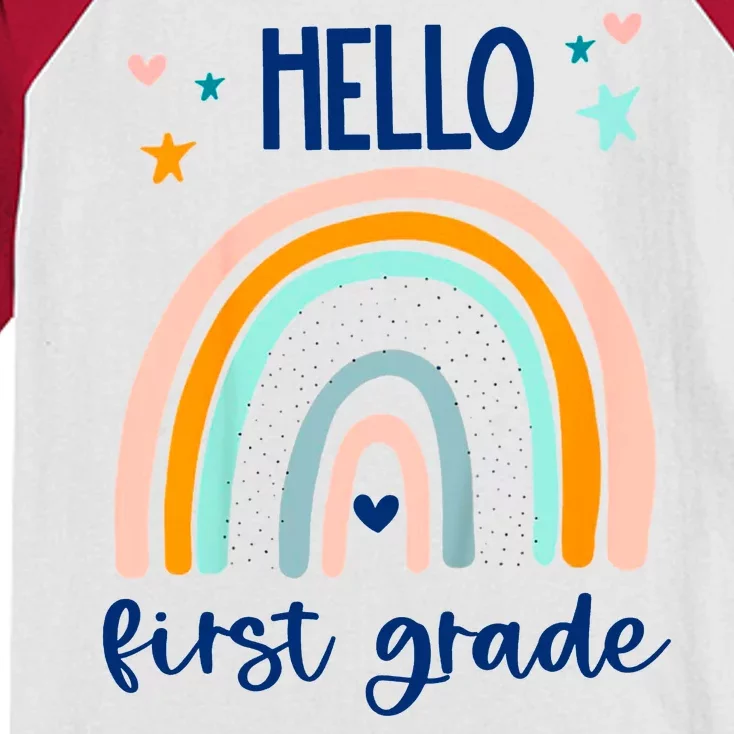 Hello First Grade Retro Rainbow Kids Colorblock Raglan Jersey