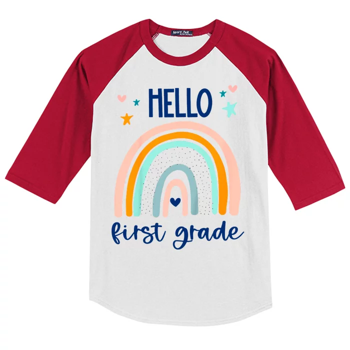 Hello First Grade Retro Rainbow Kids Colorblock Raglan Jersey