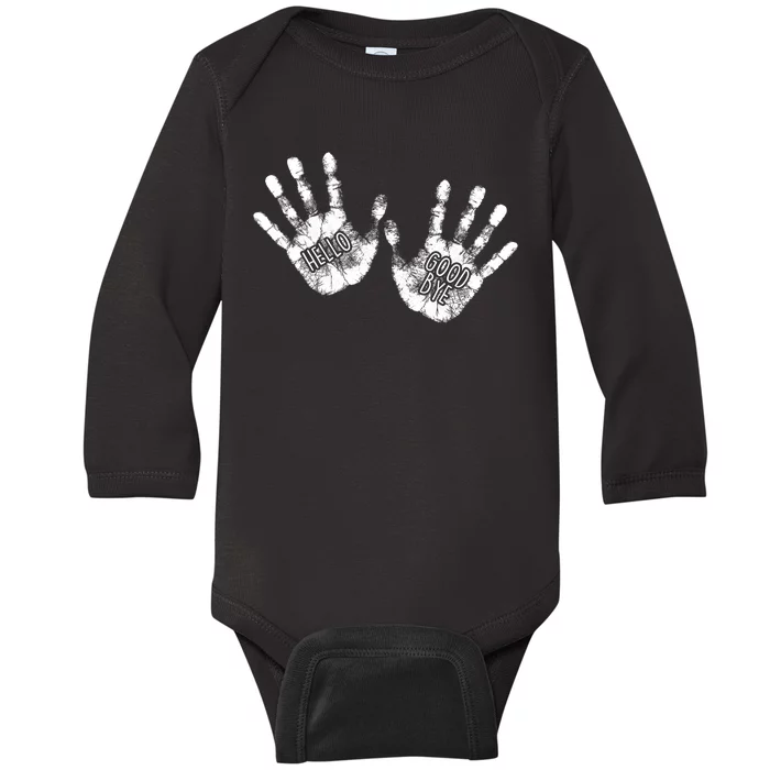 Hello Good Bye Paint Hand Prints Baby Long Sleeve Bodysuit