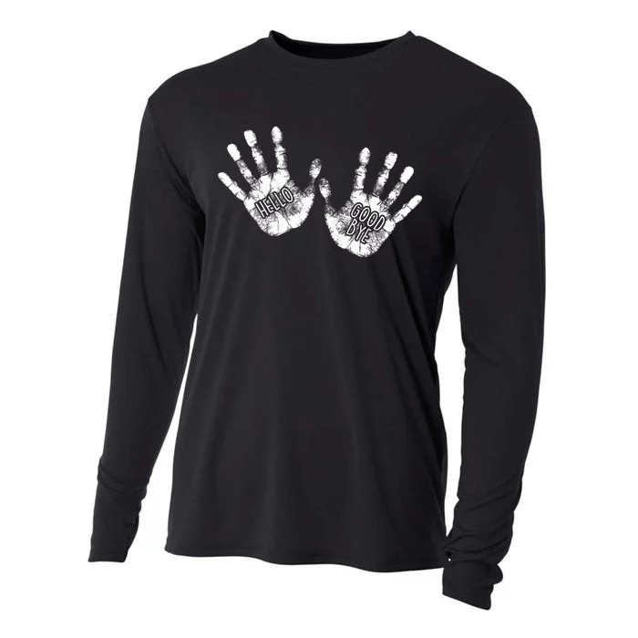 Hello Good Bye Paint Hand Prints Cooling Performance Long Sleeve Crew