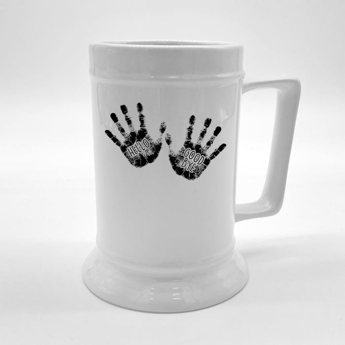 Hello Good Bye Paint Hand Prints Front & Back Beer Stein