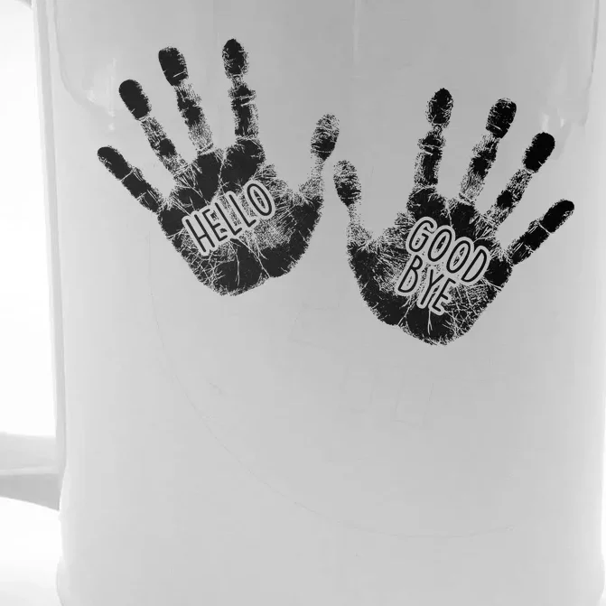 Hello Good Bye Paint Hand Prints Front & Back Beer Stein