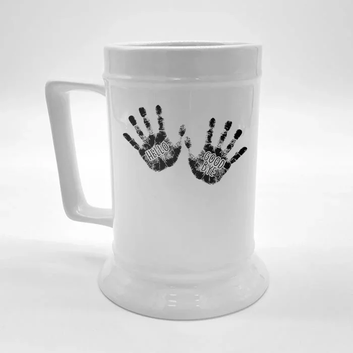 Hello Good Bye Paint Hand Prints Front & Back Beer Stein