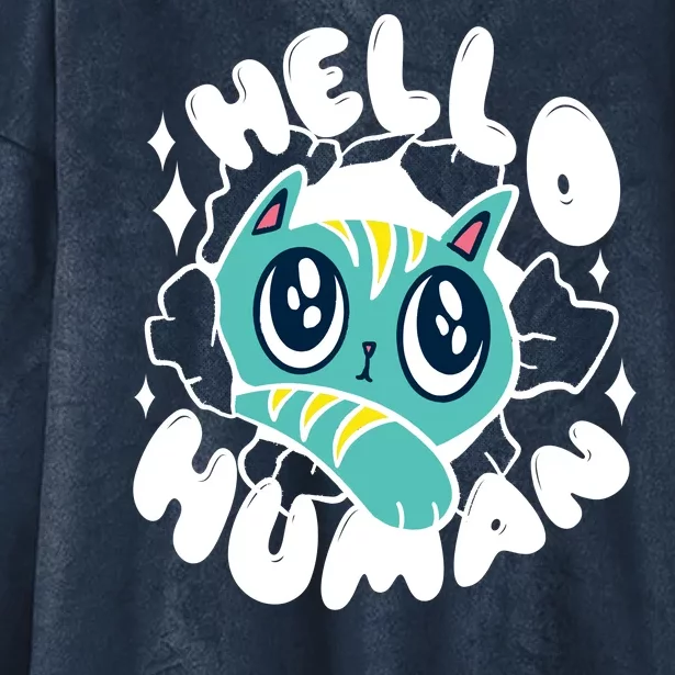 Hello Human Cat Hooded Wearable Blanket