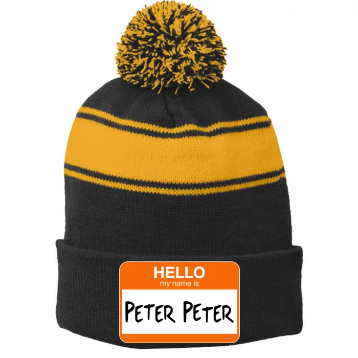 Hello My Name Is Peter Peter Stripe Pom Pom Beanie