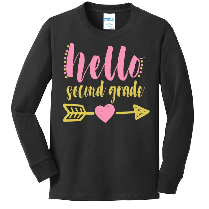 Hello Second Grade Cute Elementary School Kids Long Sleeve Shirt