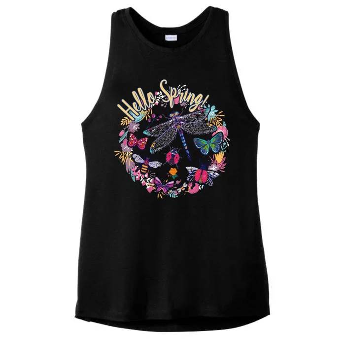 Hello Spring Floral Bugs Ladies Tri-Blend Wicking Tank