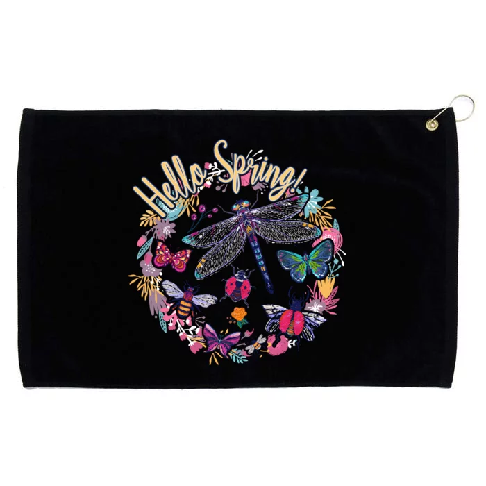 Hello Spring Floral Bugs Grommeted Golf Towel