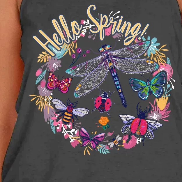 Hello Spring Floral Bugs Women's Knotted Racerback Tank