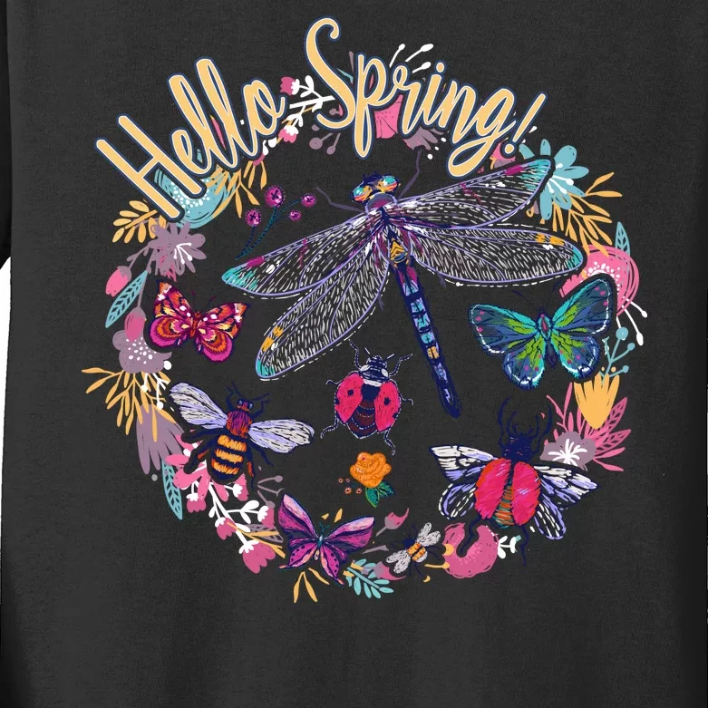 Hello Spring Floral Bugs Kids Long Sleeve Shirt