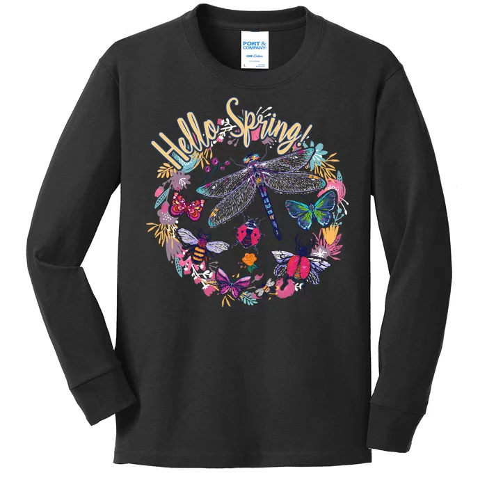 Hello Spring Floral Bugs Kids Long Sleeve Shirt