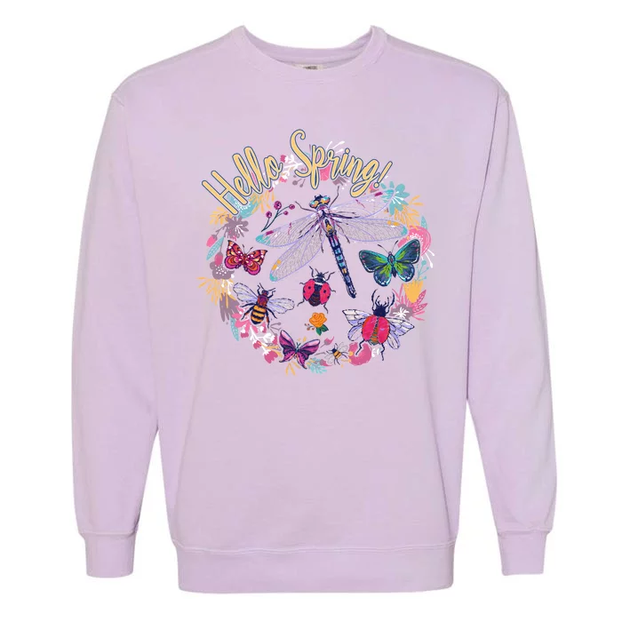 Hello Spring Floral Bugs Garment-Dyed Sweatshirt