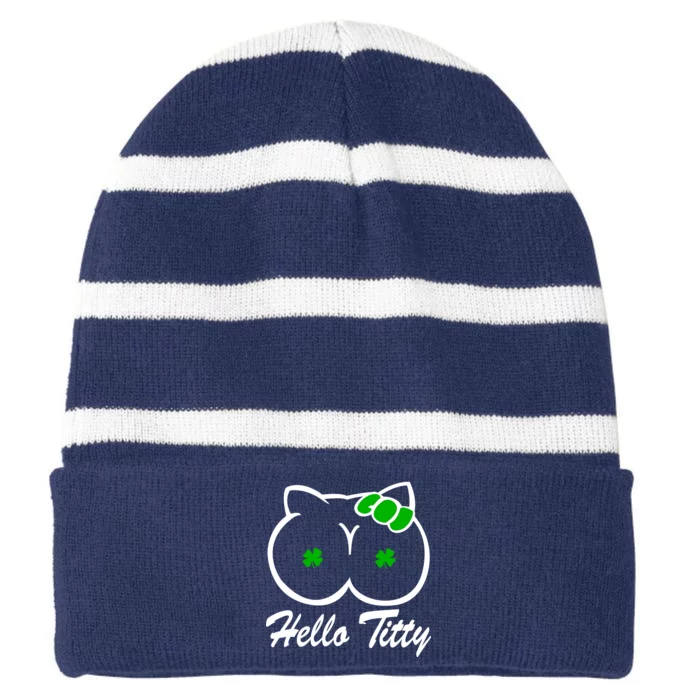 Hello Titty Irish Clover Striped Beanie with Solid Band