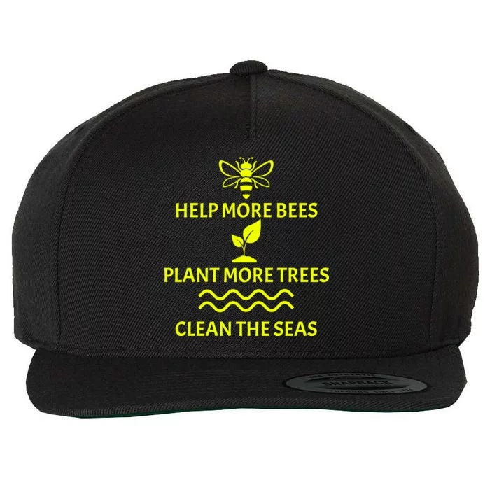 Help Bees Plant Trees Clean The Seas Wool Snapback Cap