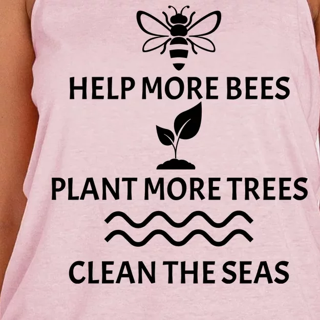 Help Bees Plant Trees Clean The Seas Women's Knotted Racerback Tank