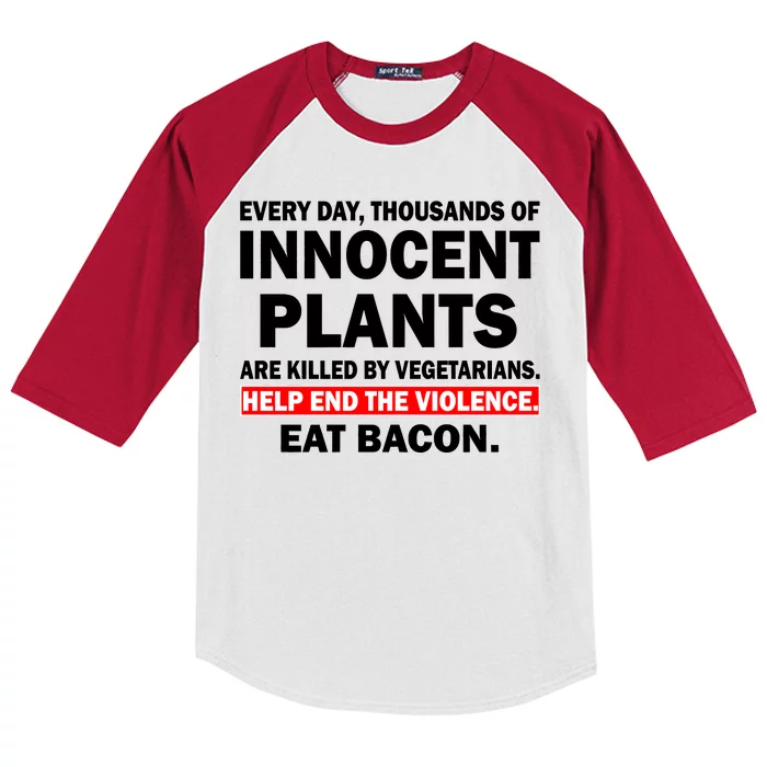 Help End The Violence Eat Bacon Kids Colorblock Raglan Jersey