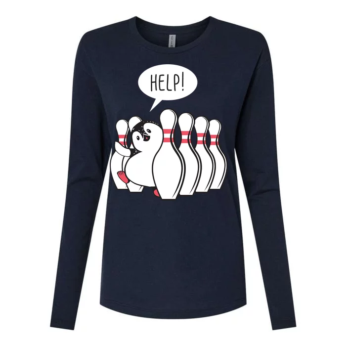 Help Penguin Bowling Pin Womens Cotton Relaxed Long Sleeve T-Shirt