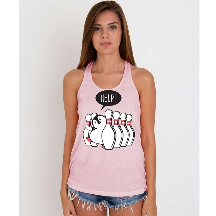 Help Penguin Bowling Pin Women's Knotted Racerback Tank