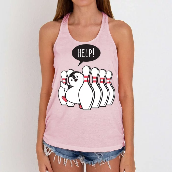 Help Penguin Bowling Pin Women's Knotted Racerback Tank